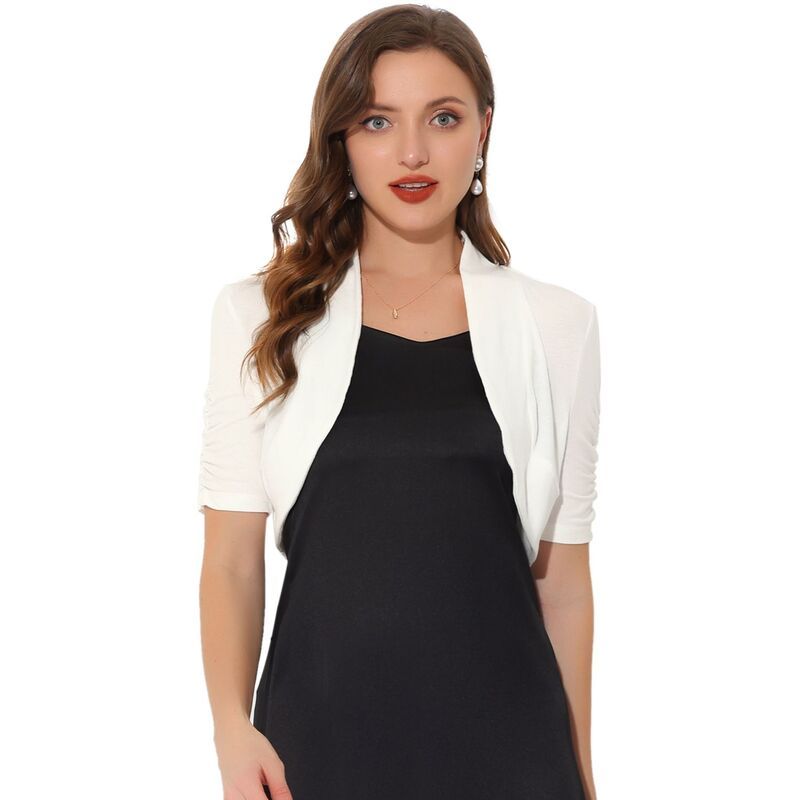アレグラ ケー レディース アウター ニット・セーター ギャザー カーディガン クロップド ALLEGRA K Womens Ruched Short Sleeve Shrugs Bolero Cro