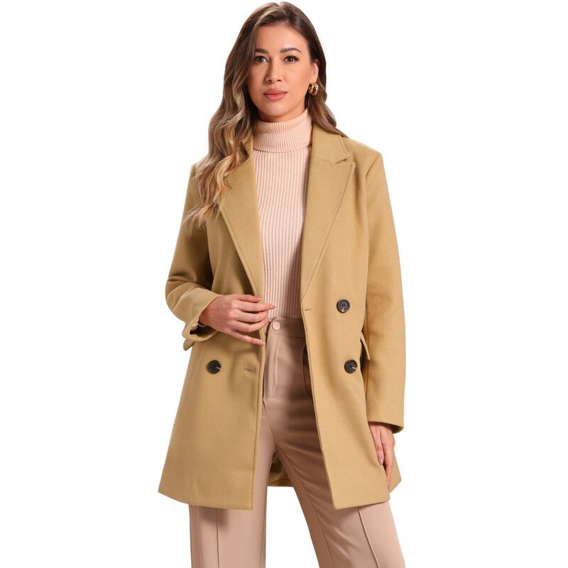 アレグラ ケー レディース アウター ジャケット・ブルゾン コート ALLEGRA K Womens Notch Lapel Double Breasted Belted Mid Length Tre