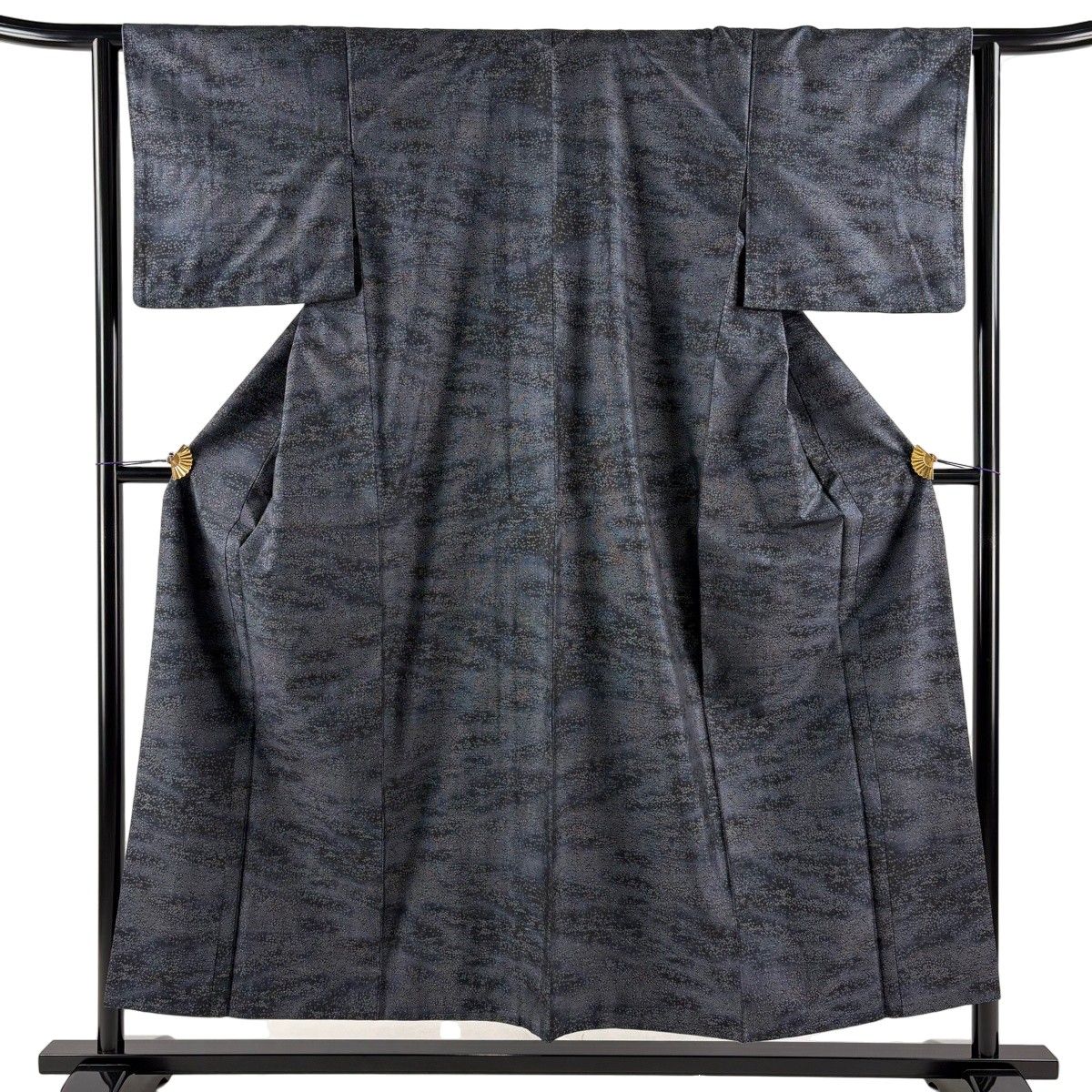 【美品】 大島紬 身丈153cm 裄丈62cm S 袷 都喜ヱ門 証紙 幾何学模様 紺色 正絹 逸品 【中古】