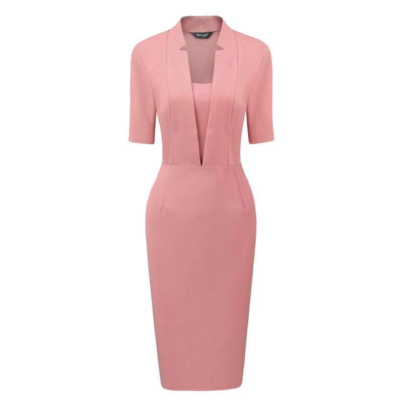 アレグラ ケー レディース トップス ワンピース Vネック ミディ ALLEGRA K Sheath Dress for Womens V Neck Short Sleeve Work Office