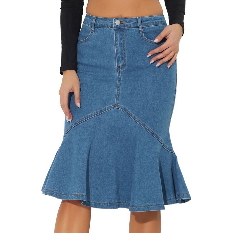 アレグラ ケー レディース ボトムスカート ハイウエスト フリル デニム ALLEGRA K Fishtail Denim Skirt for Womens High Waist Bodycon Je