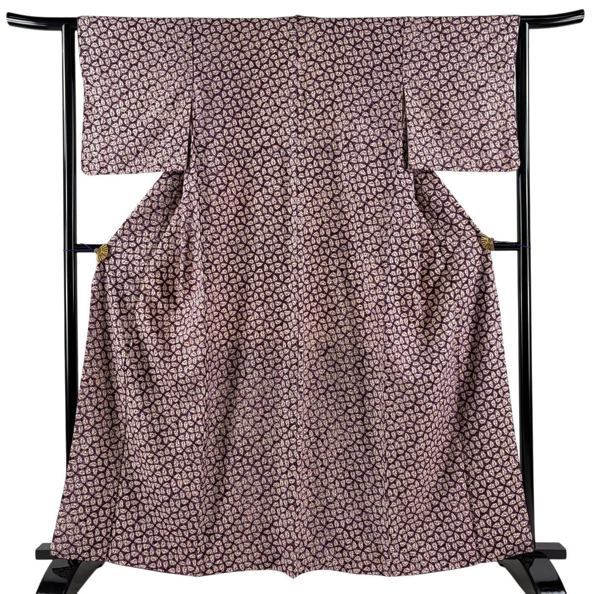 小紋 身丈162.5cm 裄丈63cm S 袷 紬地 幾何学模様 絞り 紫 正絹 逸品 【中古】