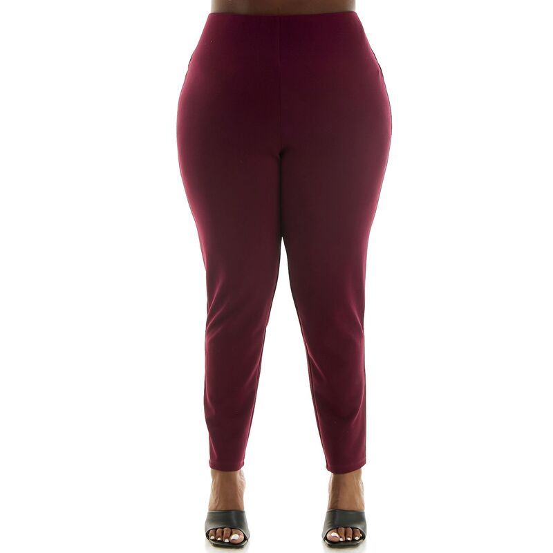 ニナレオナルド レディース ボトムス カジュアルパンツ クレープラスサイズ Plusize Nina Leonard High Tech Crepe Pants Deep Wine ワイン