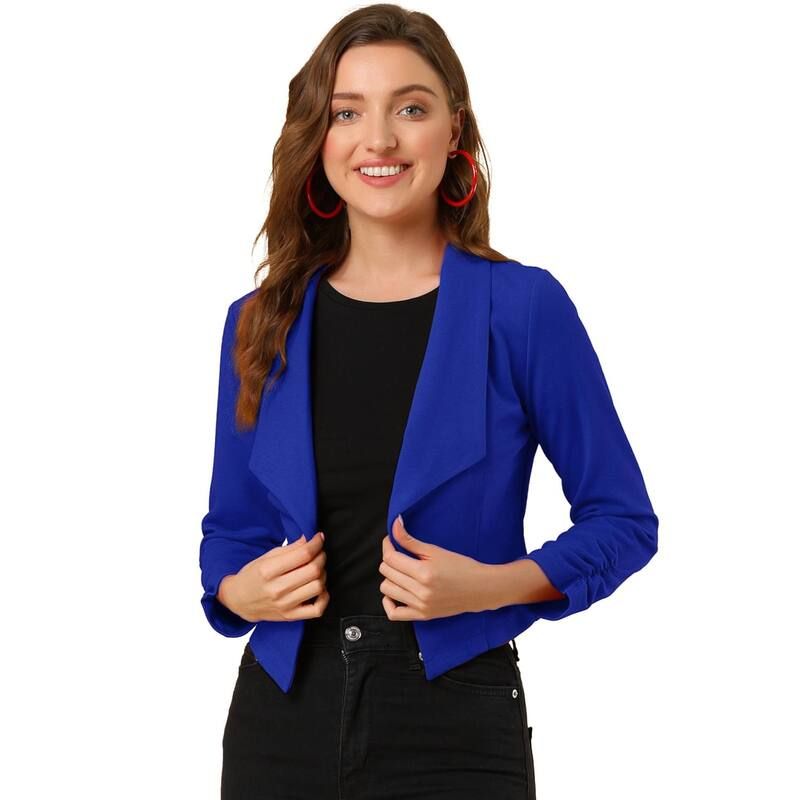 アレグラ ケー レディース アウター ジャケット・ブルゾン クロップド ブレザー ALLEGRA K Womens Cropped Notched Lapelong Sleeve Blazer Blu