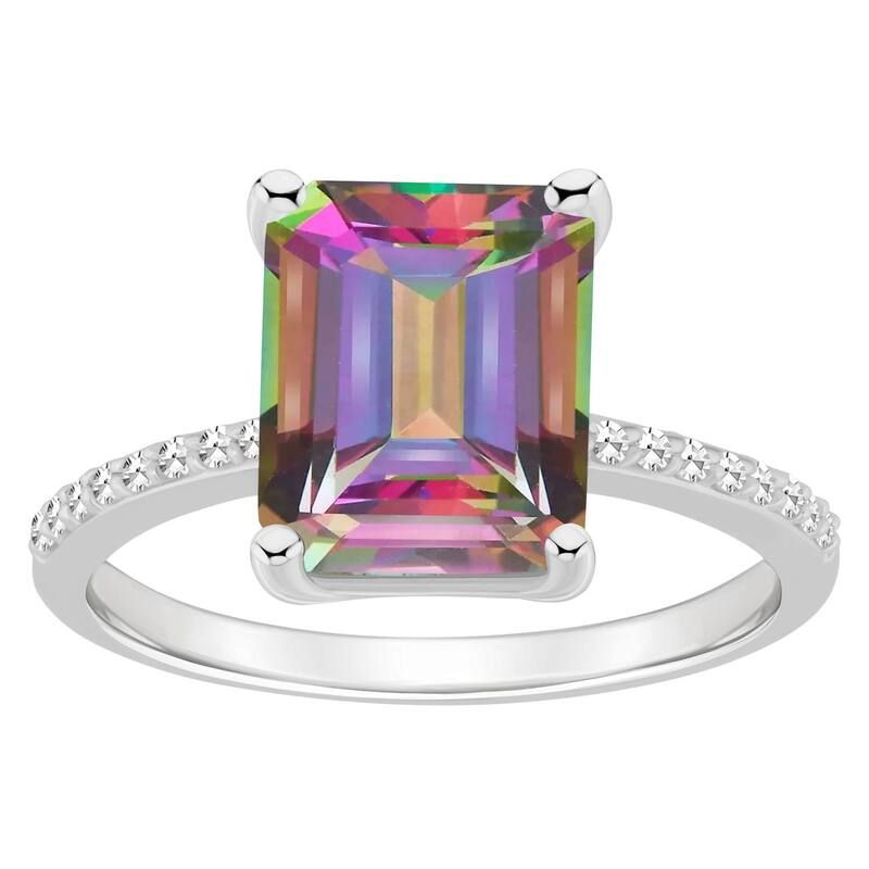 Alyson Layne レディース アクセサリー リング Alyson Layne Sterling Silver Emerald Cut Mystic Topaz 110 CaratW Diamo