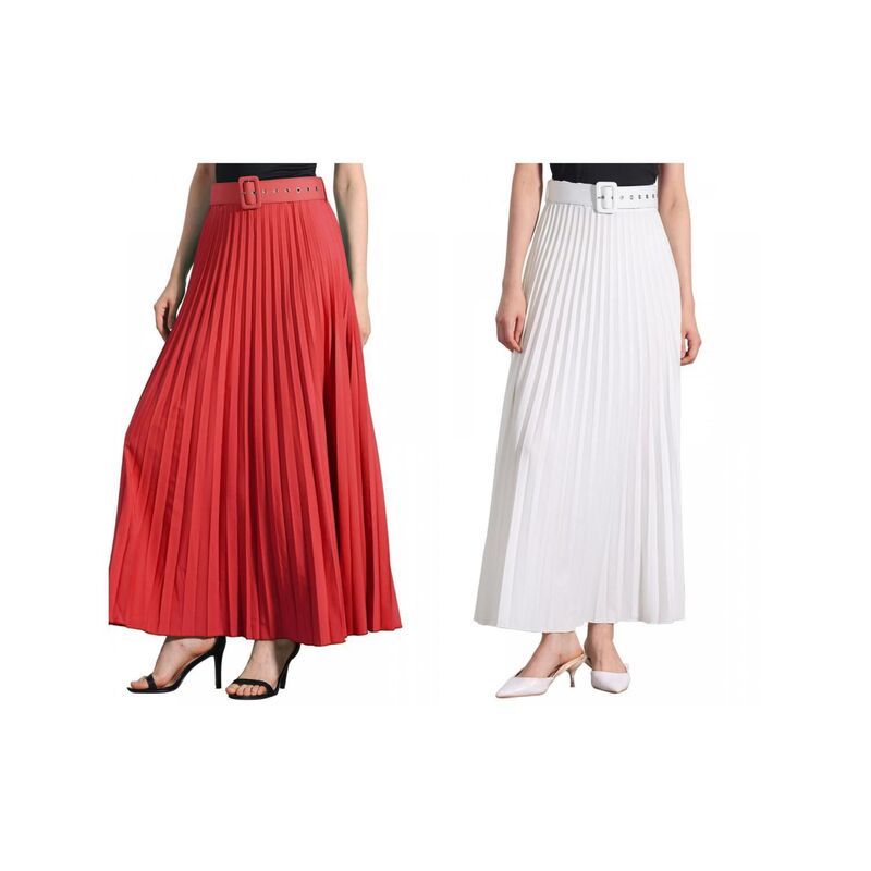アレグラ ケー レディース ボトムスカート ハイウエスト プリーツ マキシ ALLEGRA K 2 Packs Womens Elastic High Waist Flowy Pleated Maxi