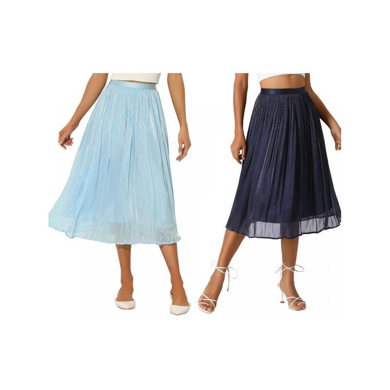 アレグラ ケー レディース ボトムスカート プリーツ ミディ ALLEGRA K 2 Packs Pleated Midi Skirt for Womens Elastic Waist Casual