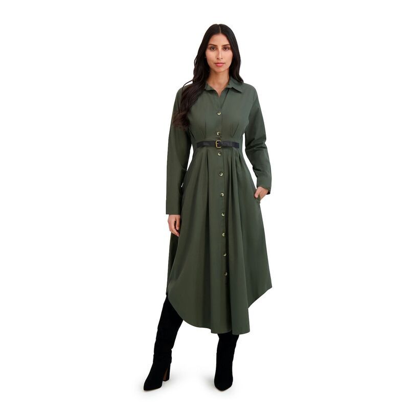 ロンドンタイムス レディース トップス ワンピース シャツ Womens London Times Beltedolman Sleeve Shirt Dress Dark Green グリーン