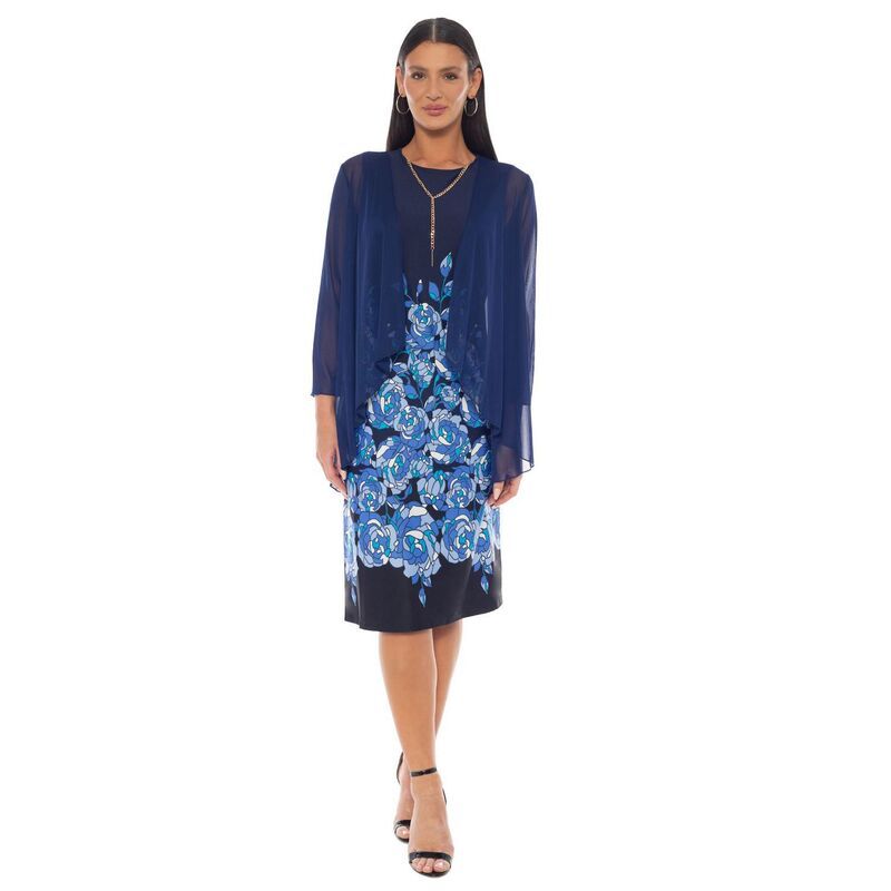 マリナ レディース トップス ワンピース クレープリント スキューバ ジャケット Womens Marina 2Pc Print Scuba Crepe Dress Jacket Set Navy M