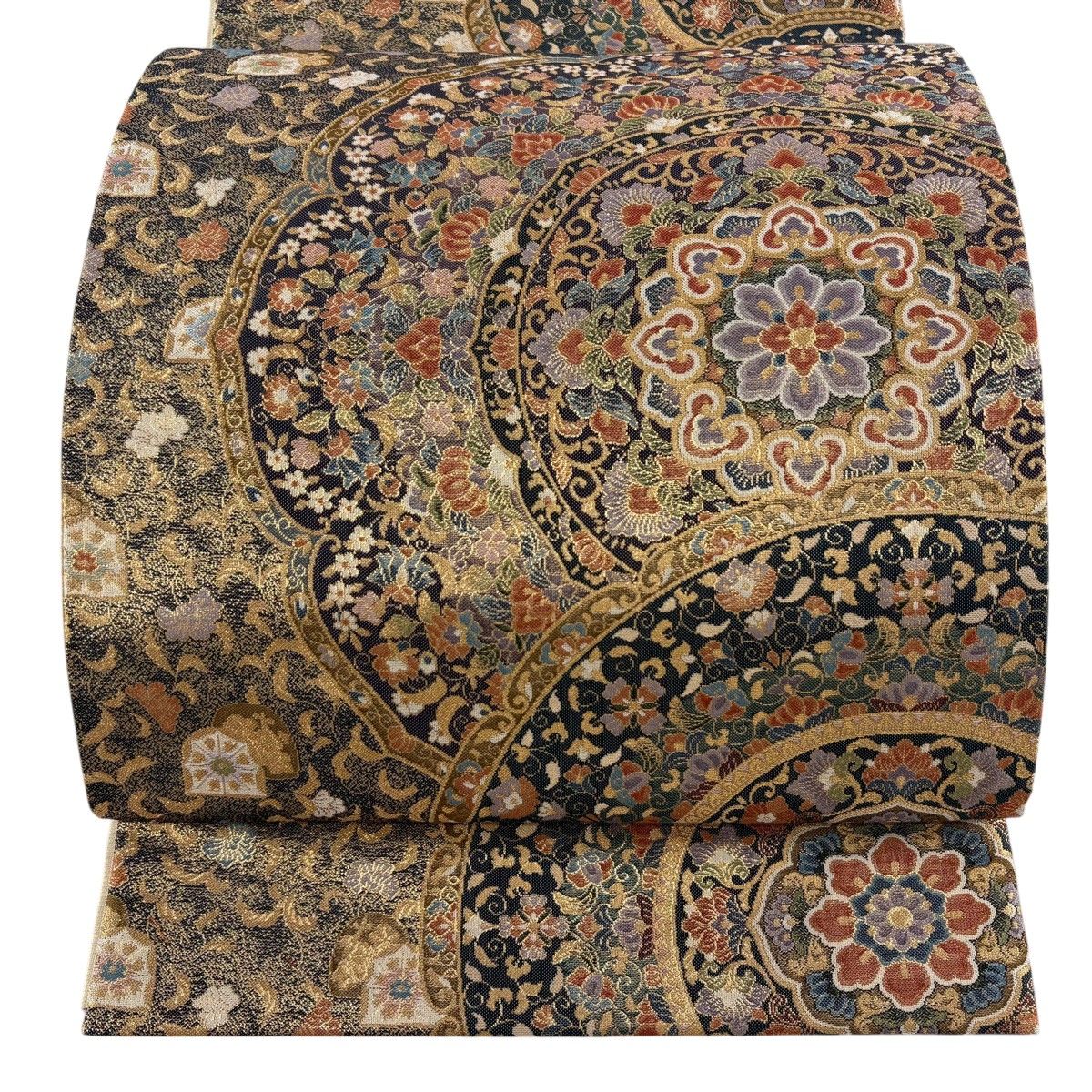 【美品】 袋帯 逸品 華文 草花 金糸 箔 金色 六通 正絹 【中古】