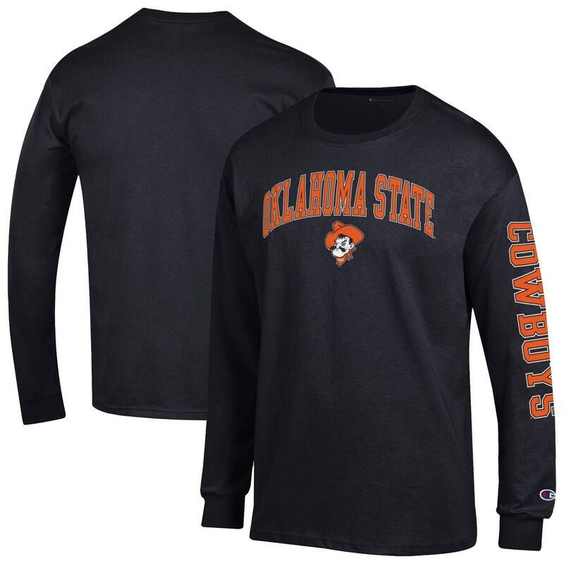 チャンピオン メンズ トップス Tシャツ ロゴ Mens Champion Black Oklahoma State Cowboys Arch Over Logo 2Hit Long Sleeve T