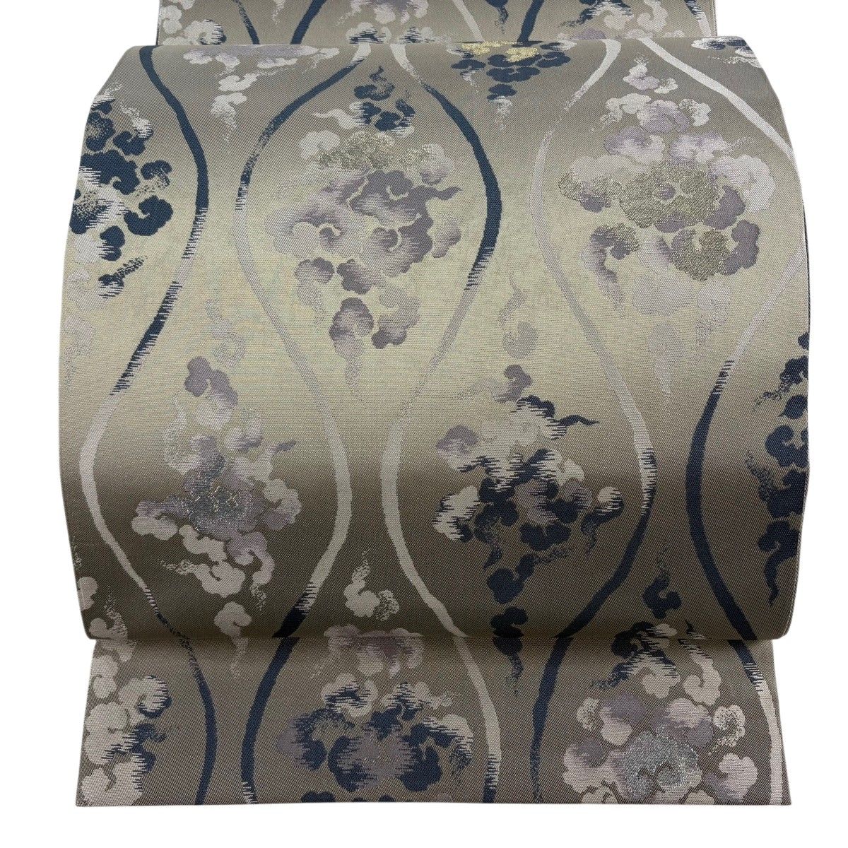 【美品】 袋帯 逸品 加納幸 落款 雲立涌 金銀糸 灰色 六通 正絹 【中古】