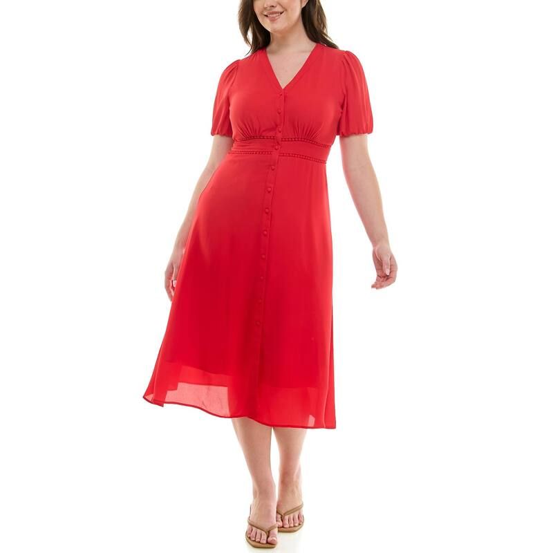 ナネットレポー レディース トップス ワンピース シフォン シャツ Womens Nanette Lepore Solid Chiffon Shirtdress with Waistitching D