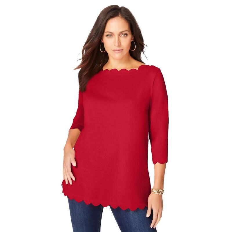 ジェシカロンドン レディース トップス Tシャツ プラスサイズ Jessica London Womens Plusize Scallop Boatneck Tuniclassic Red レッド