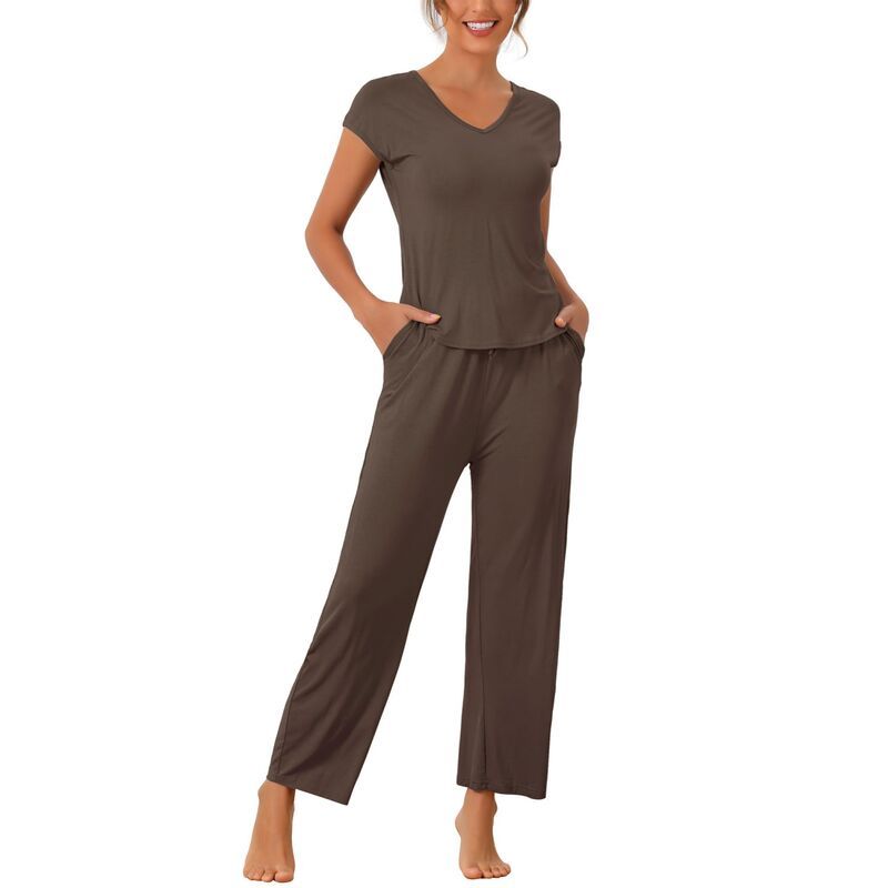 cheibear レディース アンダーウェア ナイトウェア パンツ cheibear Womenshort Sleeve Modal Casual Set Pajama 2 Piece Loungew