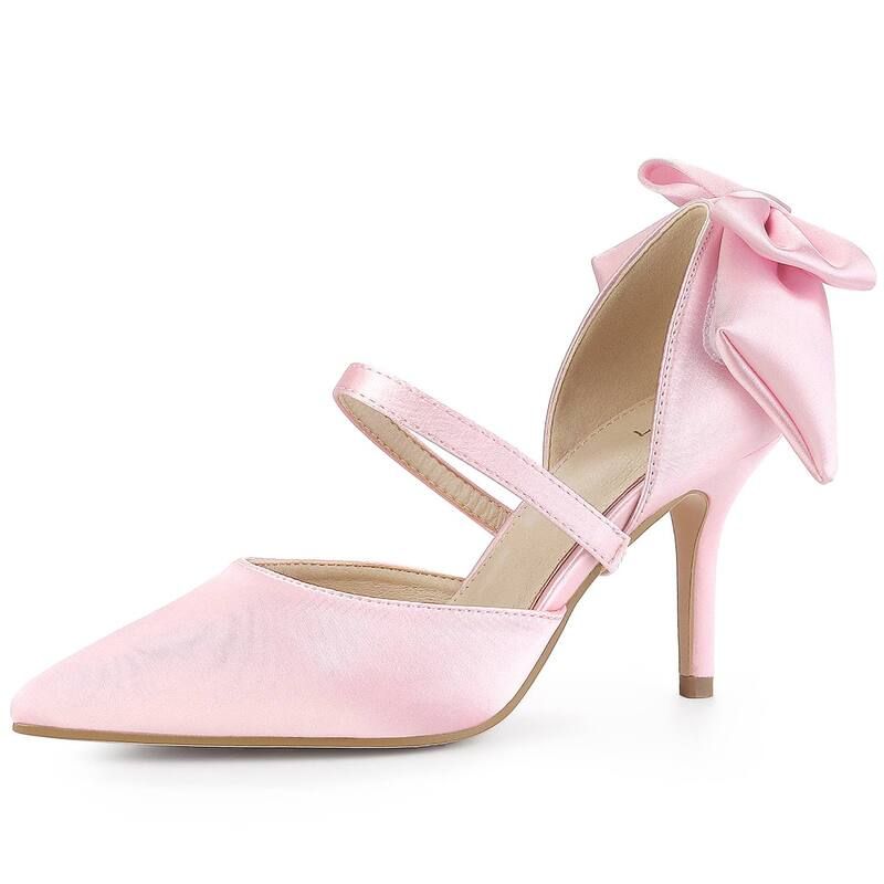 アレグラ ケー レディース シューズ パンプス サテン ヒール ALLEGRA K Womens Pointed Toe Bow Satin Stiletto Heels Pumps Pink ピンク