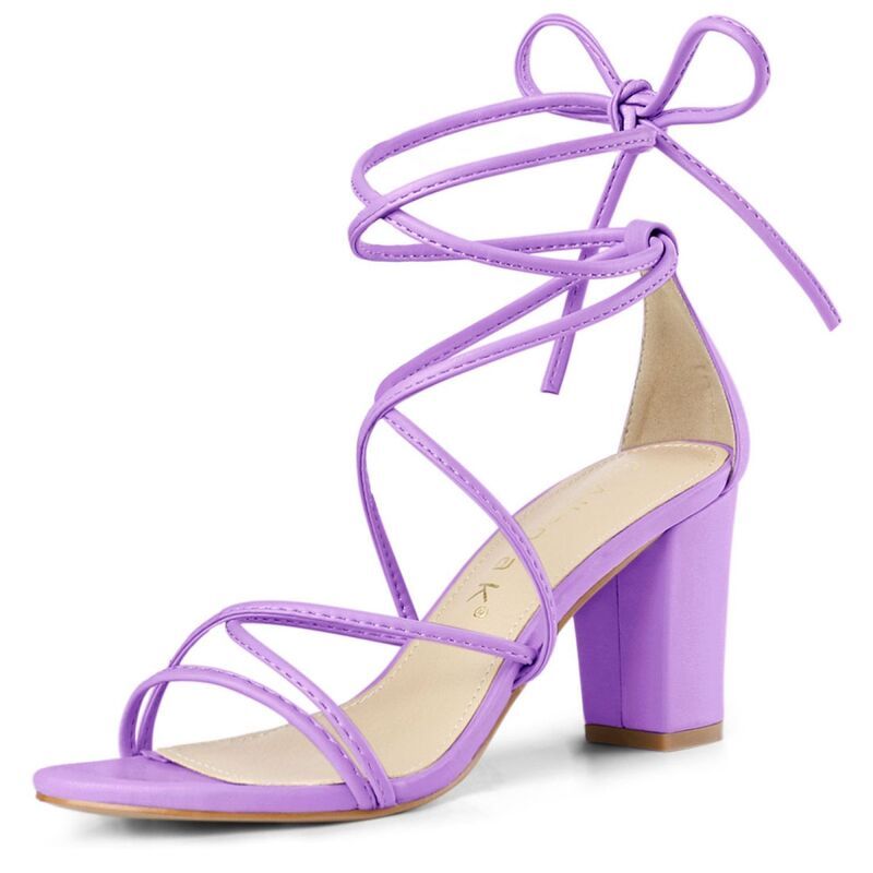 アレグラ ケー レディース シューズ パンプス レース ヒール ALLEGRA K Womenstrappy LaceUp Block Heels Lavender ラベンダー
