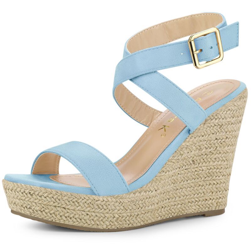 アレグラ ケー レディース シューズ サンダル アンクル ヒール ALLEGRA K Womens Crisscross Ankle Strap Espadrille Wedge Heel Sanda