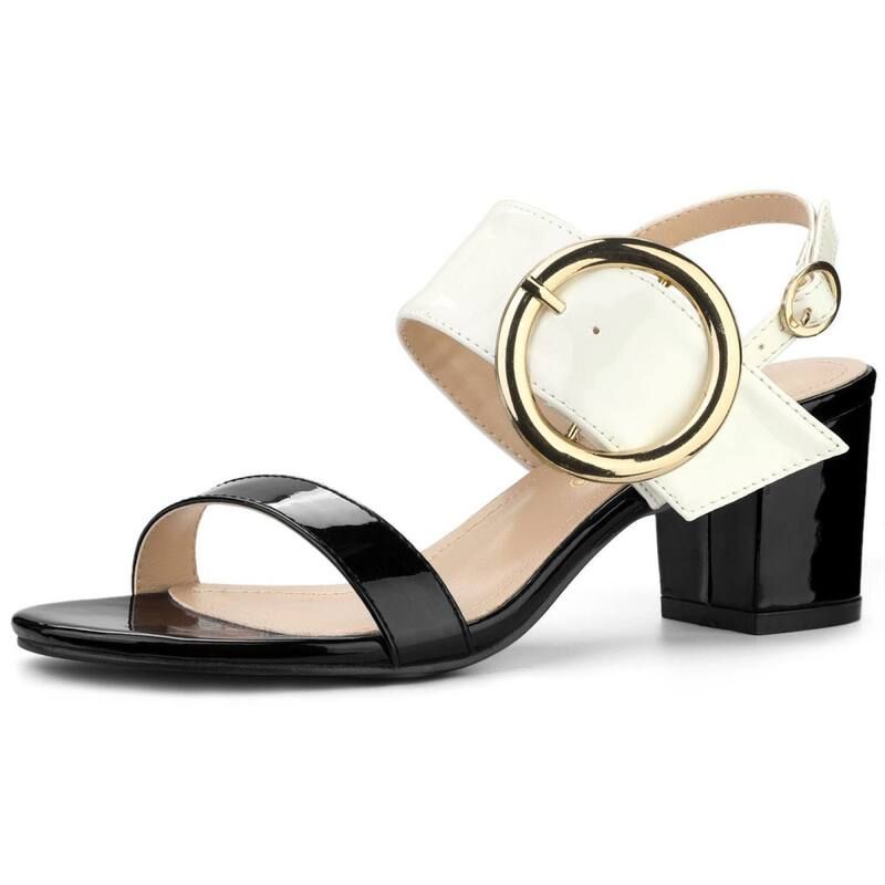 アレグラ ケー レディース シューズ パンプス サンダル ヒール ALLEGRA K Womenslingback Block Higheel Sandals Black White ホワイト