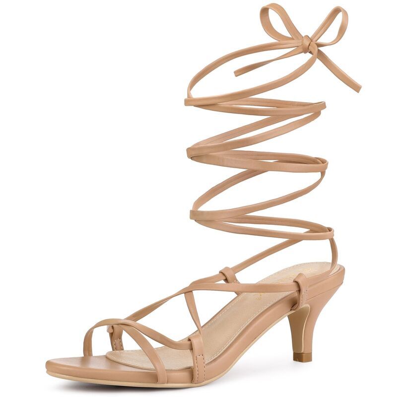 アレグラ ケー レディース シューズ パンプス サンダル レース ヒール ALLEGRA K Womenstrappy Lace Up Kitten Heelsandals Khaki カーキ