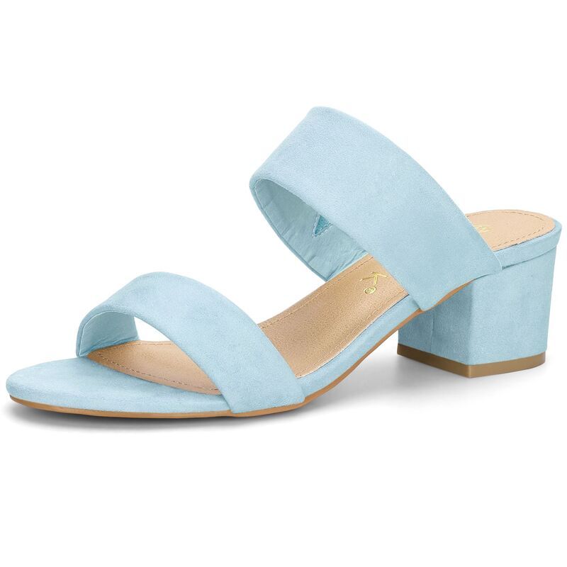 アレグラ ケー レディース シューズ サンダル ヒール ALLEGRA K Womens Dual Straps Mid Chunky Heel Slide Sandalsky Blue ブルー