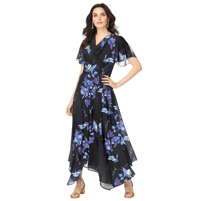 ロアマンズ レディース トップス ワンピース フラワー柄 プラスサイズ スパンコール フラワー Roamans Womens Plusize Floral Sequin Dress Black Flo