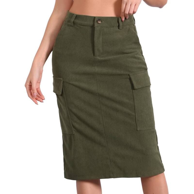 アレグラ ケー レディース ボトムスカート コーデュロイ ミディ ALLEGRA K Cargo Skirts for Womens High Waisted Elastic Back Fall Co