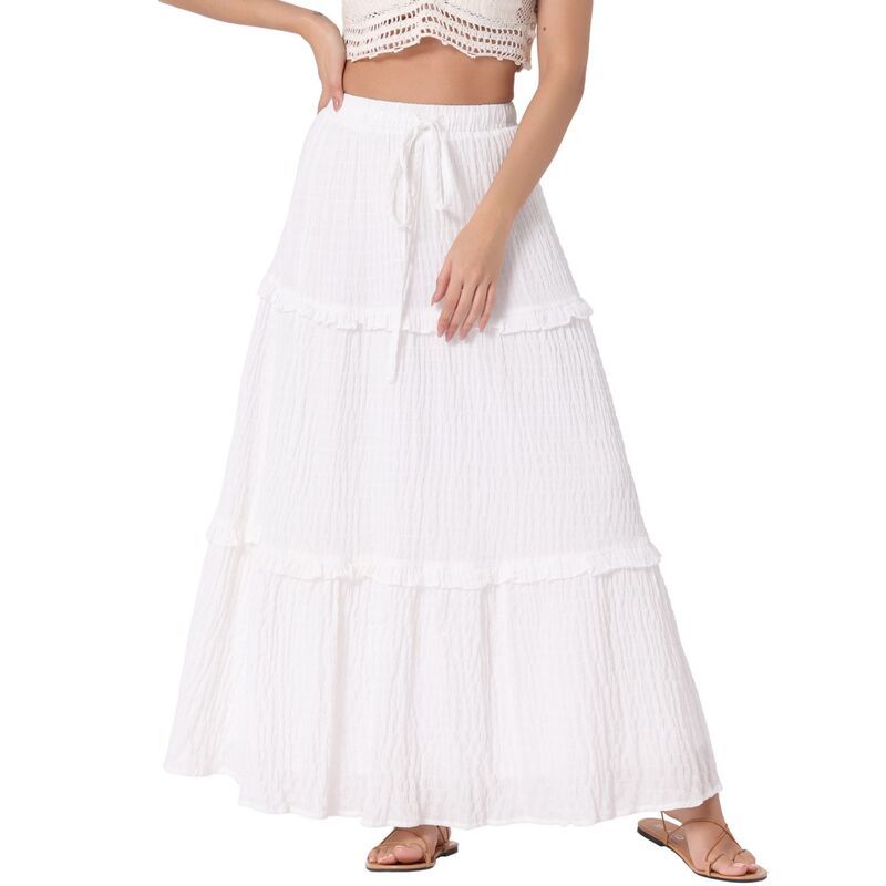 アレグラ ケー レディース ボトムスカート ティアード A ライン ハイウエスト フリル マキシ ALLEGRA K Womens Long Skirts High Waistiered Belt R