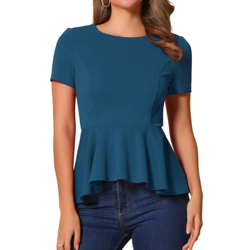 アレグラ ケー レディース トップス Tシャツ ブラウス ALLEGRA K Womenshort Sleeve Round Neck Stretch Business Classic Peplum