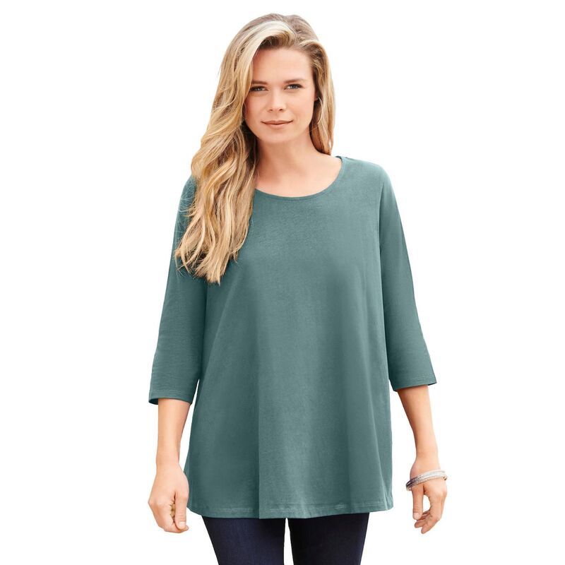 ロアマンズ レディース トップス Tシャツ プラスサイズ Roamans Womens Plusize Ultimate Three Quarter Sleeve Swing Tee Cool Sag