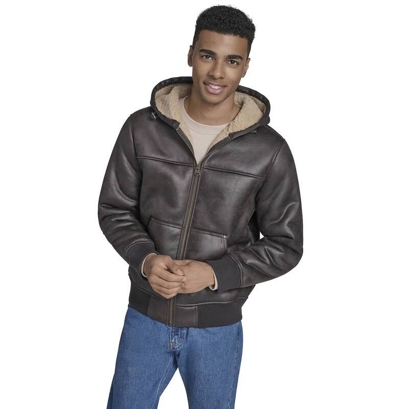 リーバイス メンズ アウター ジャケット・ブルゾン フーデッドジャケット Mens Levis Faux Shearling Sherpa Lined Hooded Jacket Mole