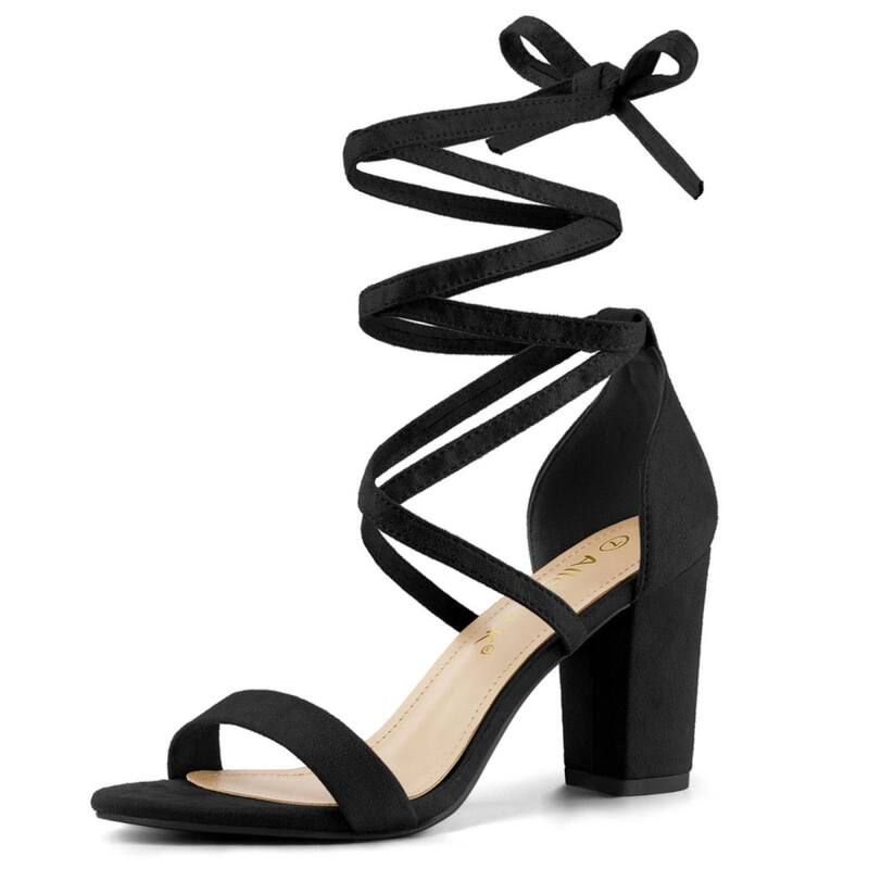 アレグラ ケー レディース シューズ パンプス サンダル レース ヒール ALLEGRA K Womenstrappy Lace Up Heel Chunky Higheelsandals Black