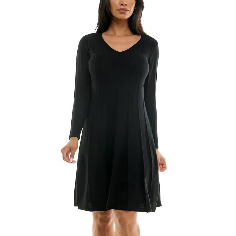 ニナレオナルド レディース トップス ワンピース A ライン セーター Womens Nina Leonard ALine Sweater Dress Black ブラック