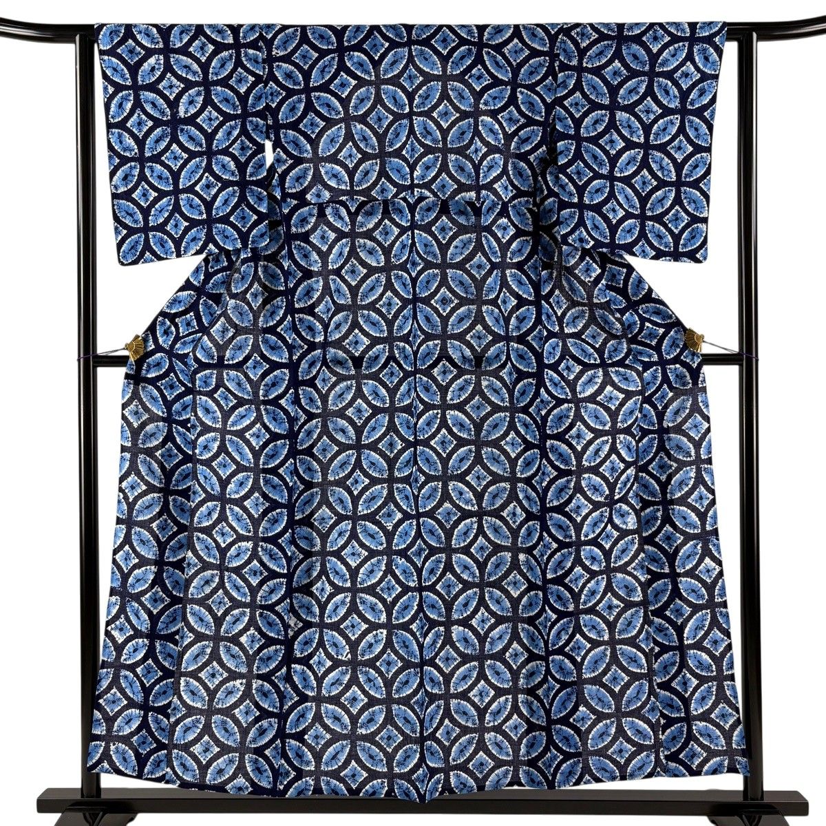 【美品】 浴衣 身丈156cm 裄丈62cm S 絞り浴衣 七宝 紺色 綿 名品 【中古】