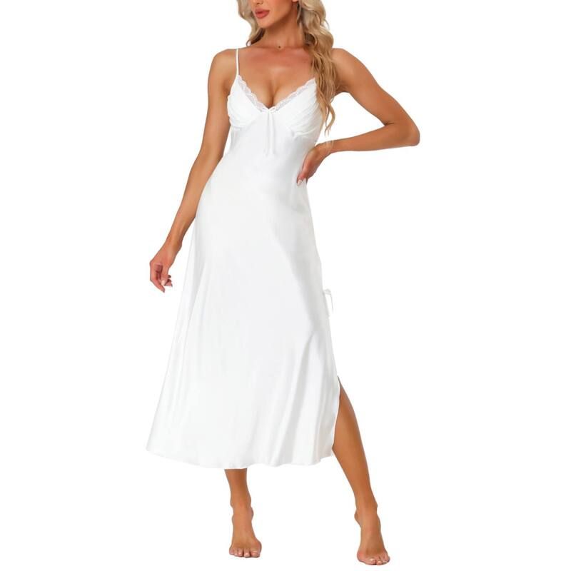 アレグラ ケー レディース アンダーウェア ナイトウェア Vネック ミディ サテン ALLEGRA K Womensatin Pajama V Neck Nightdressoft Midi Loun