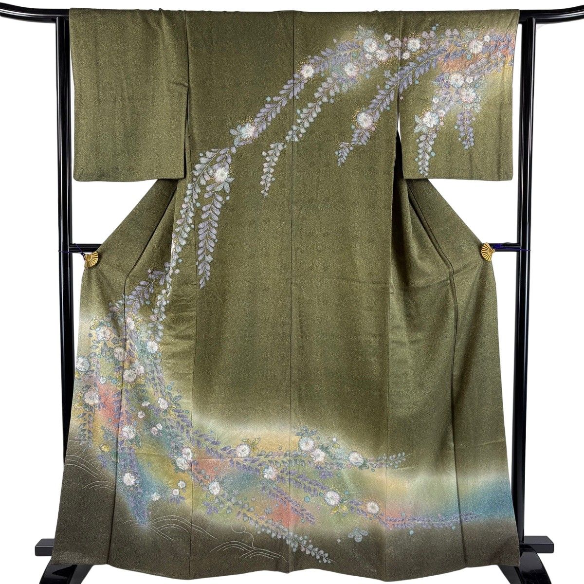 訪問着 身丈163.5cm 裄丈63.5cm S 袷 鈴乃屋 辻が花 金通し 金彩 緑 正絹 名品 【中古】