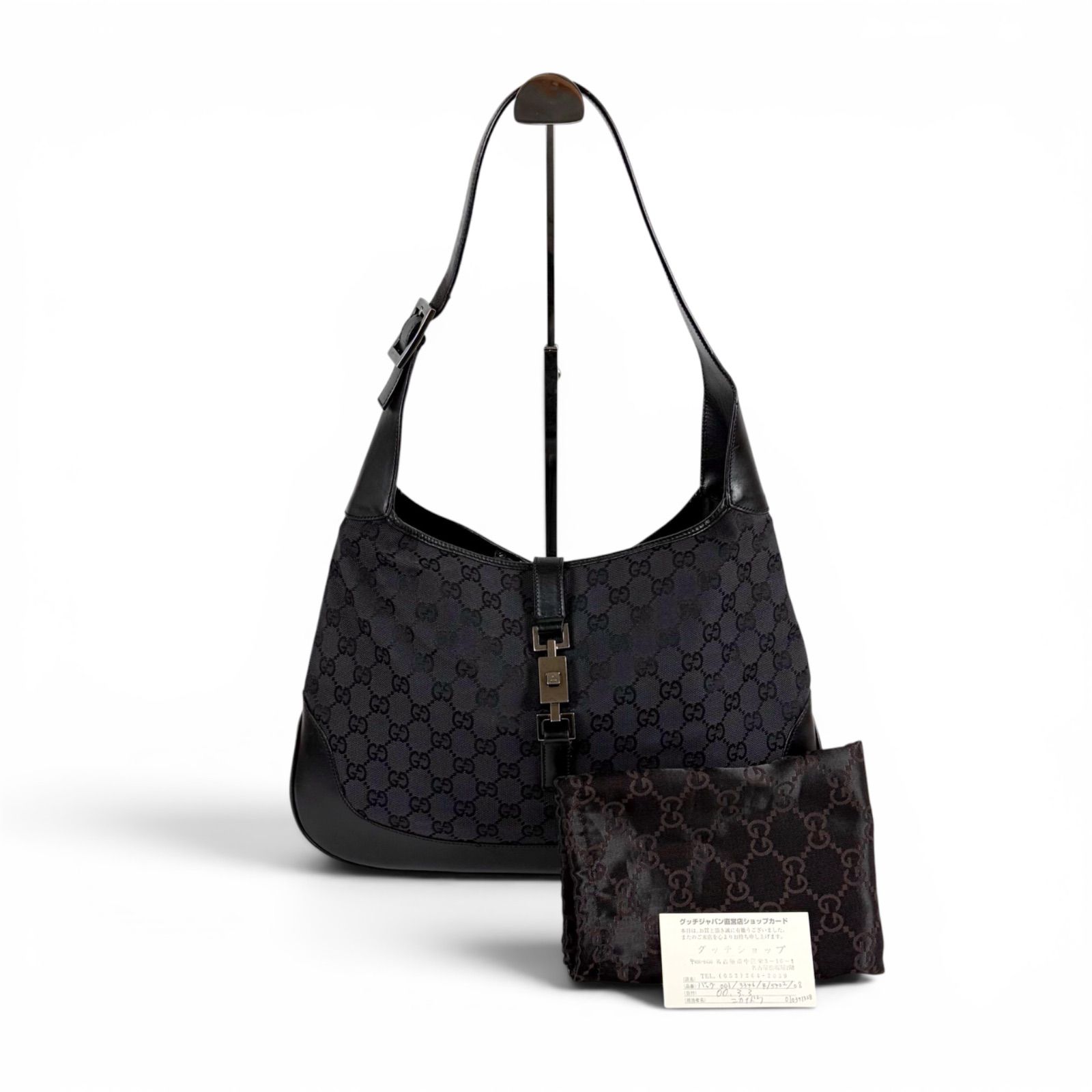 グッチ　GUCCI ジャッキーライン　GGキャンバス　ワンショルダーバッグ　ホーボーバッグ　ブラック　黒
