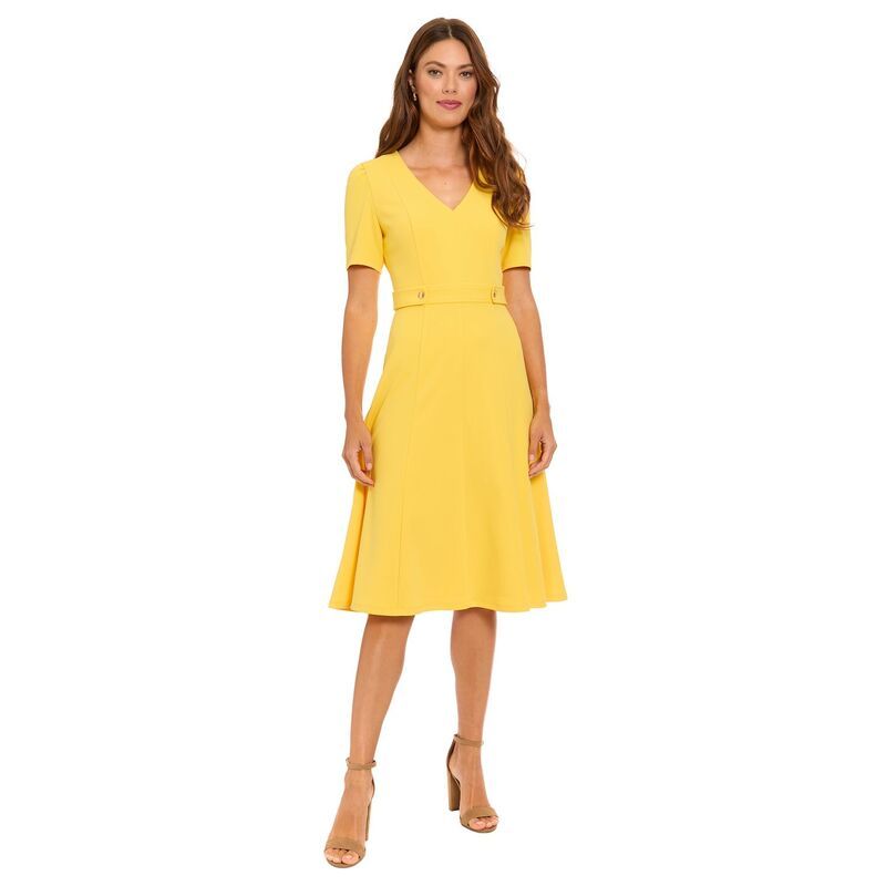 ロンドンタイムス レディース トップス ワンピース Vネック ミディ Womens London Times VNeck Side Tab Midi Dress Yellow イエロー