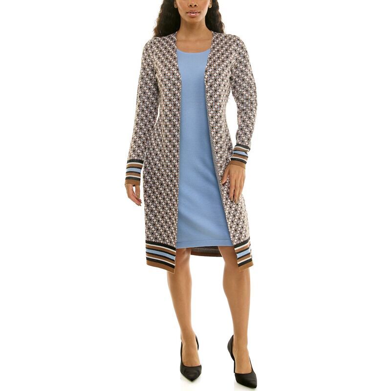 ニナレオナルド レディース トップス ワンピース セーター Womens Nina Leonard Jacquard Sweater Dress Cinnamon Light Blue ブルー