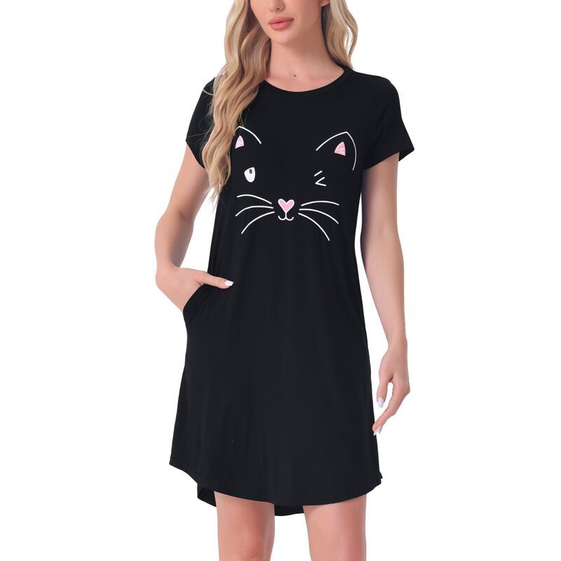 cheibear レディース アンダーウェア ナイトウェア プリント シャツ cheibear Womenshort Sleeve Pajamas Printed Sleepshirts Night