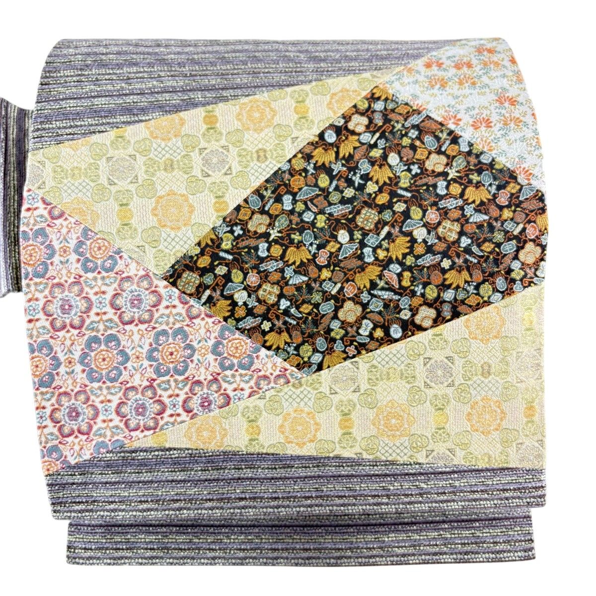 【美品】 名古屋帯 名品 宝尽くし 華文 金糸 切嵌め 灰紫 正絹 【中古】