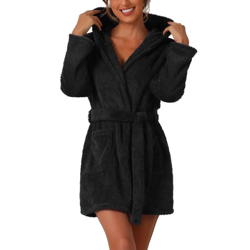 cheibear レディース アンダーウェア ナイトウェア プラスサイズ ミニ フリース cheibear Womens Fuzzy Robelted Hooded Fleece Plush Bath