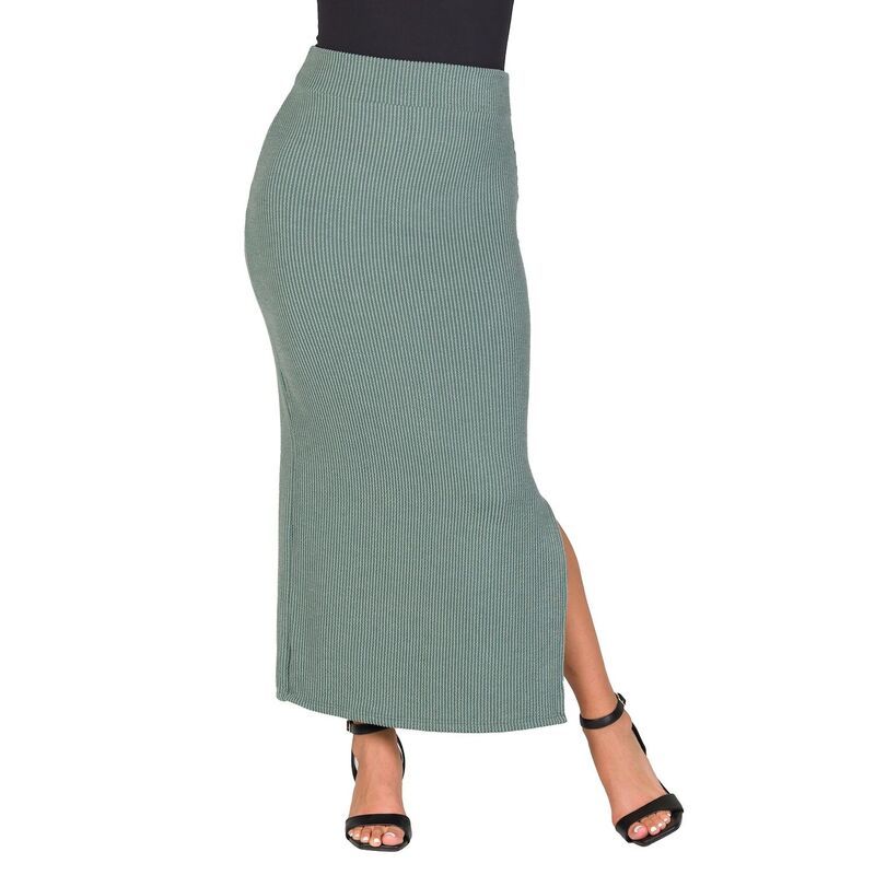 24 セブンコンフォート レディース ボトムスカート サイドスリット リブ ニット マキシ Womens 24Seven Comfort Apparel Ribbed Knit Side Slit E