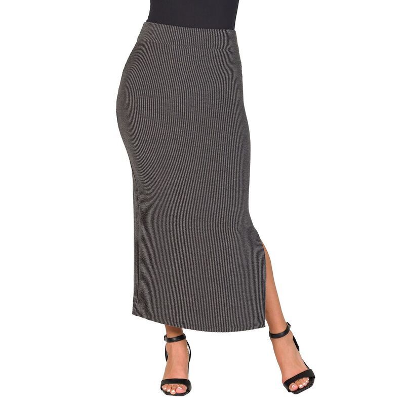 24 セブンコンフォート レディース ボトムスカート サイドスリット リブ ニット マキシ Womens 24Seven Comfort Apparel Ribbed Knit Side Slit E