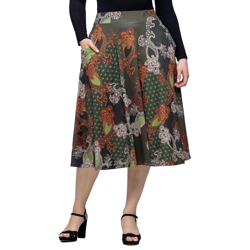 24 セブンコンフォート レディース ボトムスカート プリント ミディ Womens 24Seven Comfort Apparel Print Elastic Waist Pocket Midi S