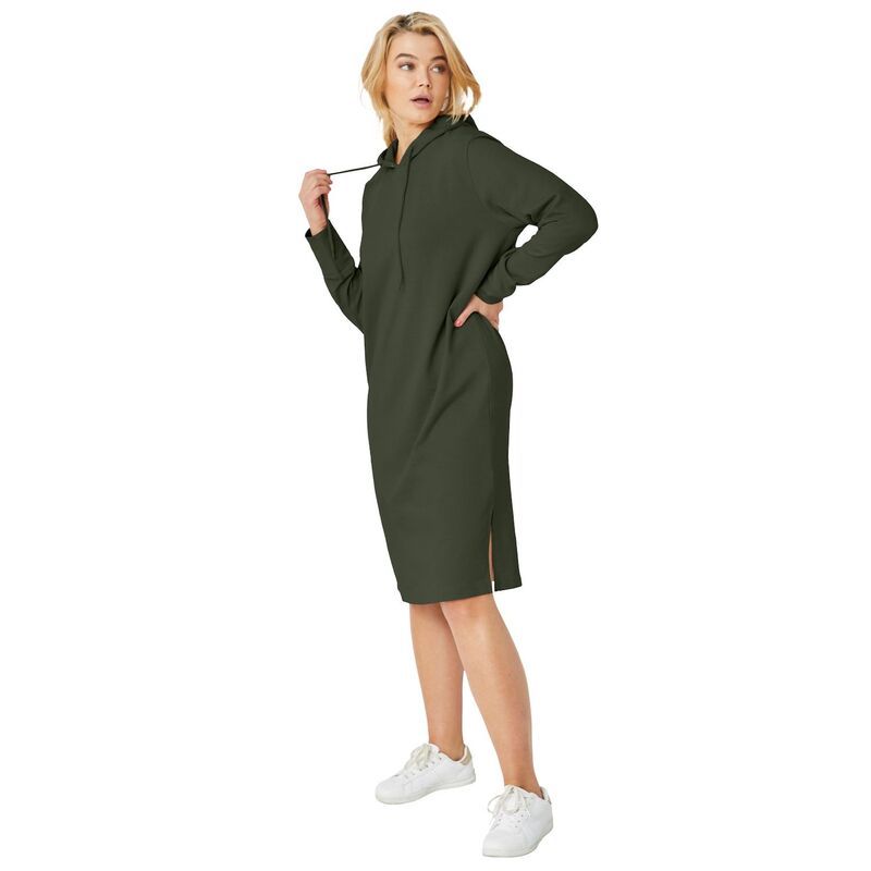 Ellos レディース トップス ワンピース プラスサイズ パイル スウェット シャツ ellos Plusize French Terry Hooded Sweatshirt Dress Deep
