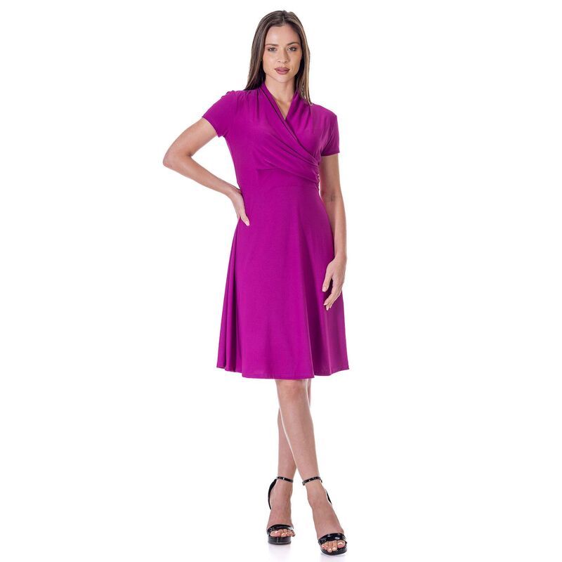 24 セブンコンフォート レディース トップス ワンピース Vネック ひざ丈 Womens 24Seven Comfort Apparel Short Sleeve Knee Length V Nec