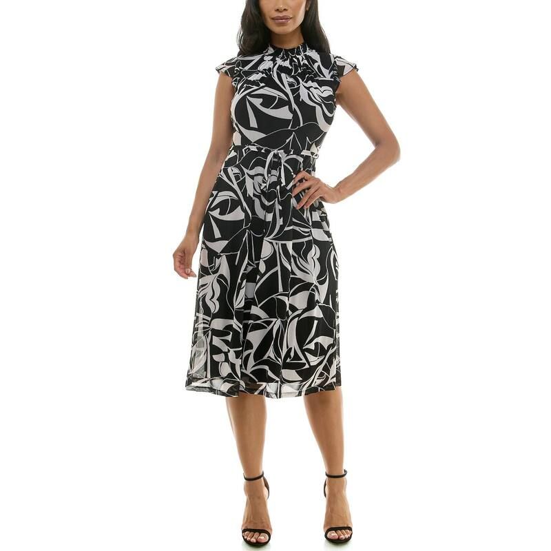 ニナレオナルド レディース トップス ワンピース シフォン メッシュ ミディ シャーリング Womens Nina Leonard Smocked Chiffon Mesh Midi Dress Bl