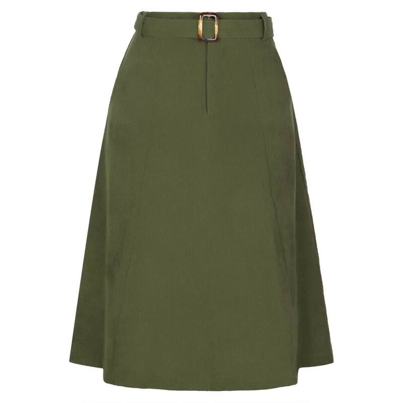 アレグラ ケー レディース ボトムスカート コーデュロイ A ライン ハイウエスト ミディ ALLEGRA K Womens High Waist Elastic Back ALine Belted