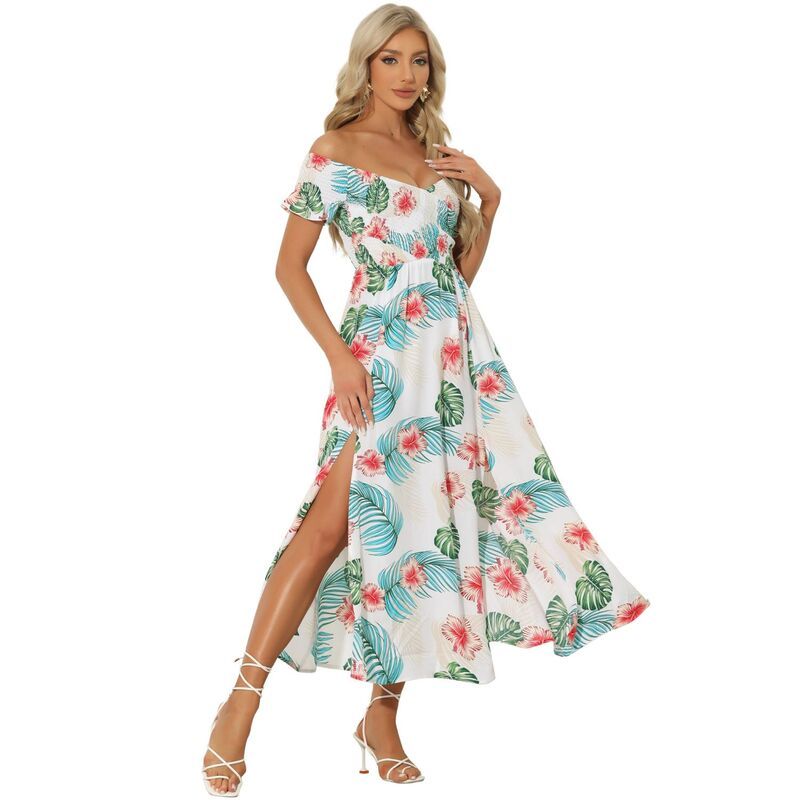 アレグラ ケー レディース トップス ワンピース フラワー柄 ミディ フラワー ALLEGRA K Floral Dresses For Womens Off Shoulder Midi Beach